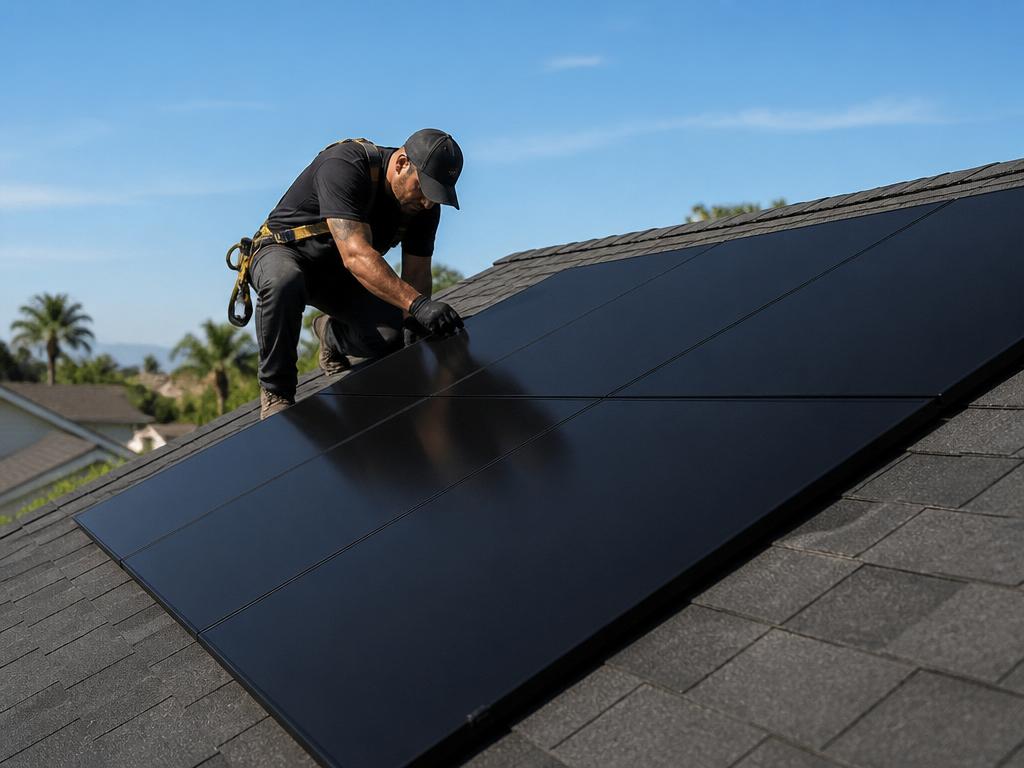 Solar Stars installer working on a luxury rooftop